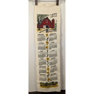 Vintage 1973 Calendar Tea Towels Lot 2 Farmhouse Barn Bless This House Linen